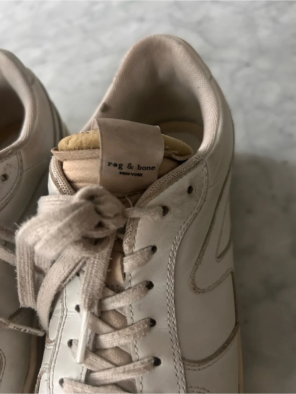 Women's Rag & Bone Low-Top Leather Sneakers in Cream